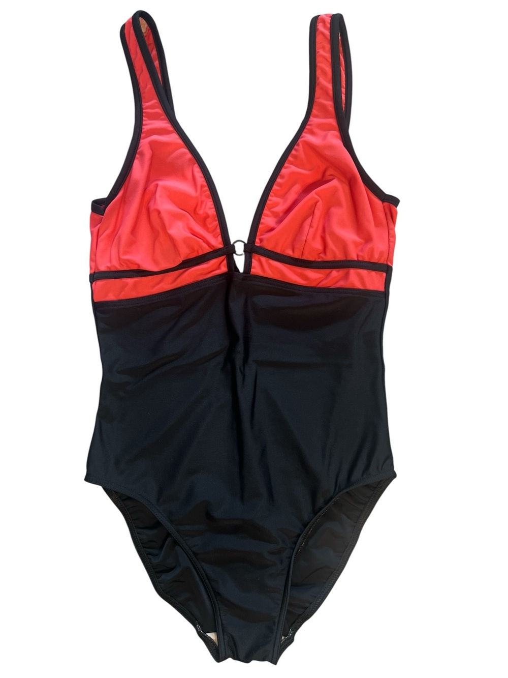 Colorblock One-Piece Swimsuit in Black and Coral